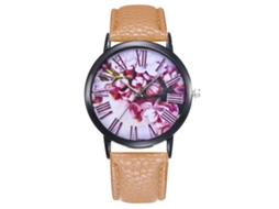 Relógio Analógico Feminino de Pulseira de Couro Pu Fina com Movimento de Quartzo (bege)