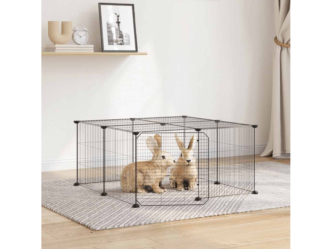Vidaxl Gaiola P/ Animais De 12 Painéis C/porta 70x70x35 Cm Aço Preto