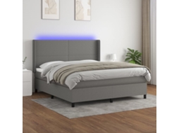 Vidaxl Cama Box Spring C/ Colchão E Led 160x200 Cm Tecido Cinza-escuro