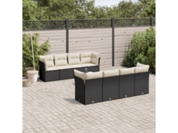 9 Pcs Conjunto De Sofás P/ Jardim C/ Almofadões Vime Pe Preto Dkd Home Decor