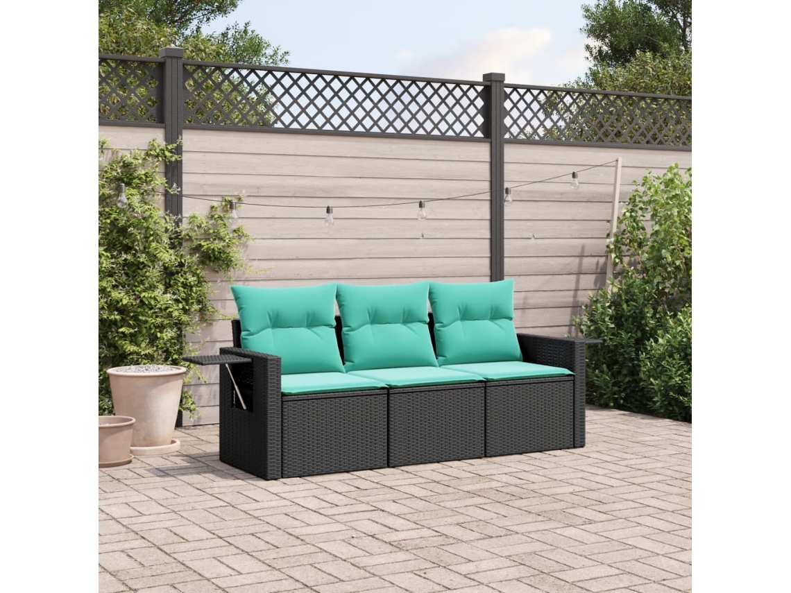 Vidaxl Conjunto De Sofá De Jardim De 3 Peças Com Almofadas Em Rattan Sintético Preto