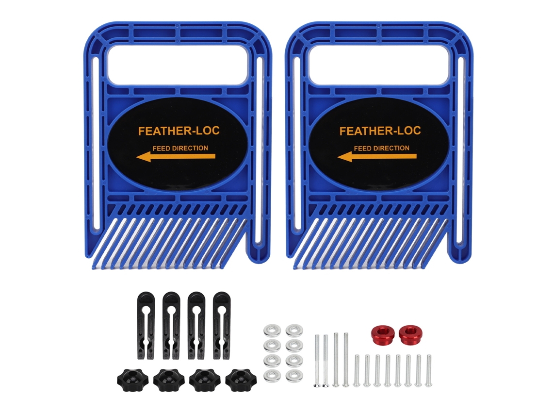 Conjunto de 2 dispositivos de segurança extensíveis e ajustáveis para guia de corte em serras de mesa e tupias, ferramenta para marcenaria, azul.