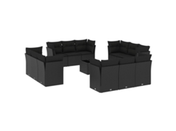 Conjunto de 13 Sofás de Jardim com Almofadões Vime Pe Preto MAISON EXCLUSIVE