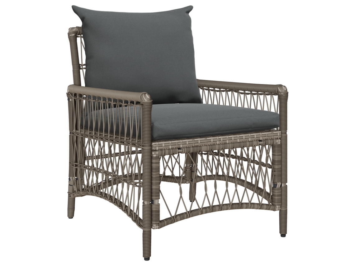 Conjunto 1 Cadeira De Rattan Vidaxl Cinzento Vime Pe (61 X 73 X 77 Cm)