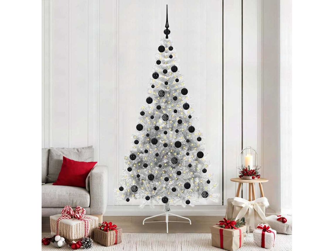 Vidaxl Árvore De Natal Artificial Pré-iluminada Prateado 210 Cm Pet
