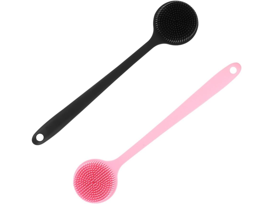 Escova De Silicone Para O Corpo, 2 Peças, Para Banho, Com Cabo Longo, Ideal Para As Costas