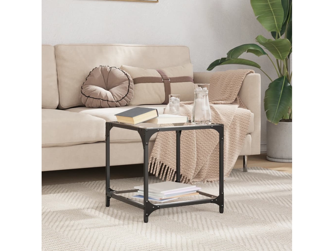 Vidaxl Mesa De Centro C/ Topo Em Vidro Transparente 40x40x40 Cm Aço
