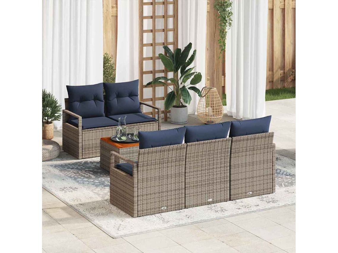 Vidaxl Conjunto De Sofá De Jardim 6 Unid. Cinzeto Vime Pe