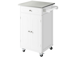 Carrinho De Cozinha Com Rodas, Multi-armazenamento, 1 Gaveta, 2 Portas, Suporte Para Toalhas, Mdf E Aço Inoxidável, Branco -pt