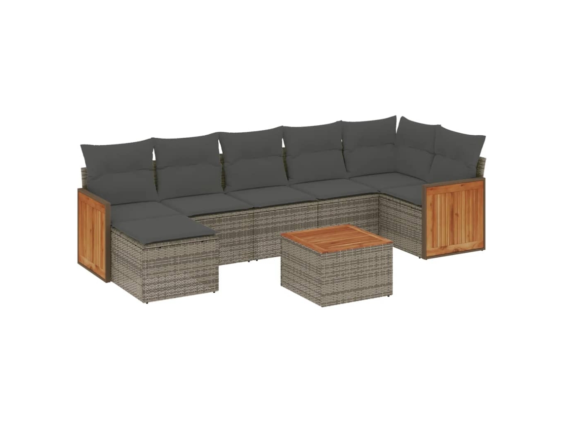Maison Exclusive - 8 Pcs Conjunto Sofás De Jardim C/ Almofadões Vime Pe Cinzento