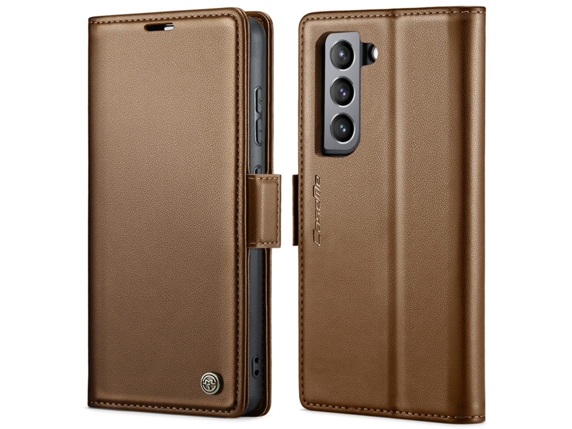 Capa Para Samsung Galaxy S21 Fe 5g Borboleta Fivela Litchi Textura De Telefone De Couro Rfid Antirroubo Marrom