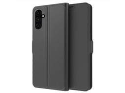 Capa Tkdaddy Para Samsung Galaxy M36 5g À Prova De Choque Tpu Com Revestimento Interno De Couro E Compartimento Para Cartão, Preta