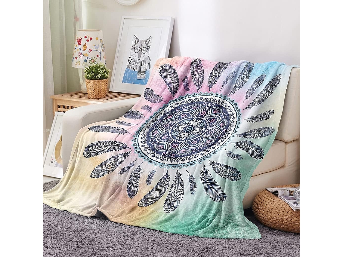 Manta de Lã Flanelada Xadrez Mandala Fansu Estampa 3d Macia e Fofa em Microfibra Ideal para o Inverno Perfeita