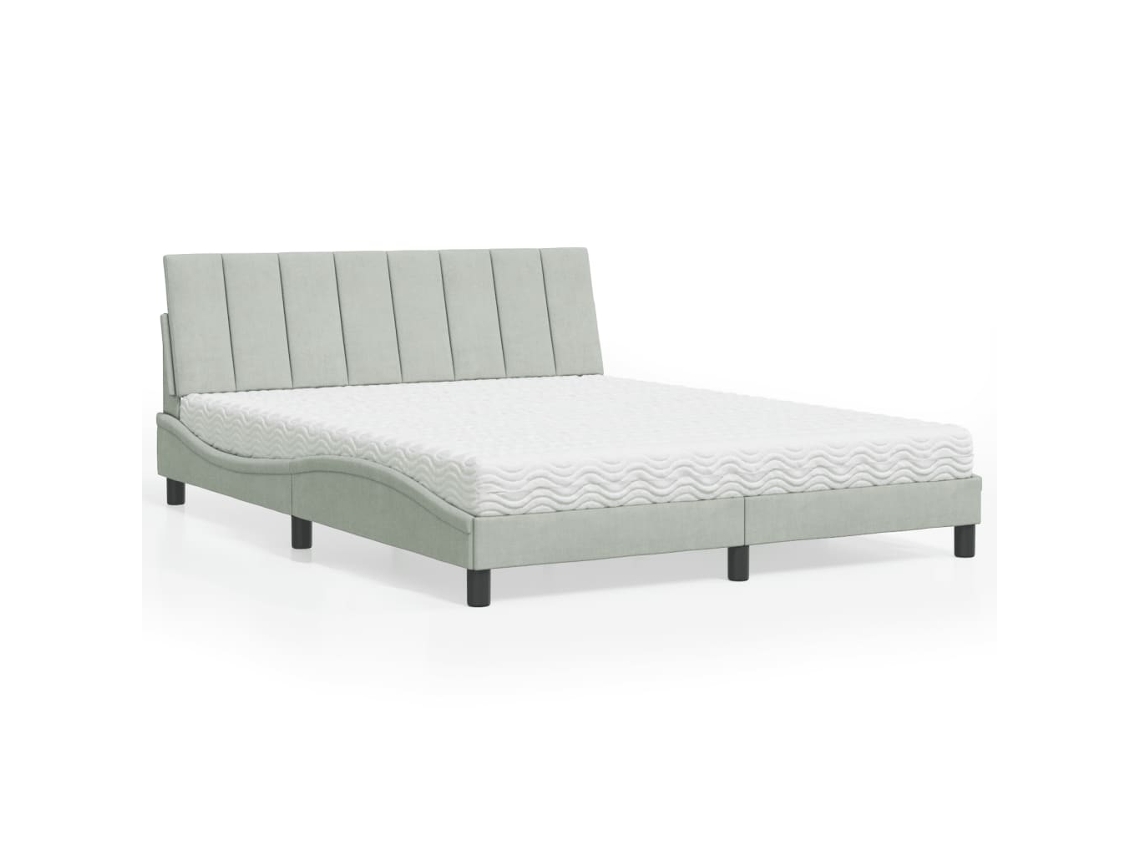 Vidaxl Cama Com Colchão Hanko 160x200 Cm Veludo Cinzento-claro