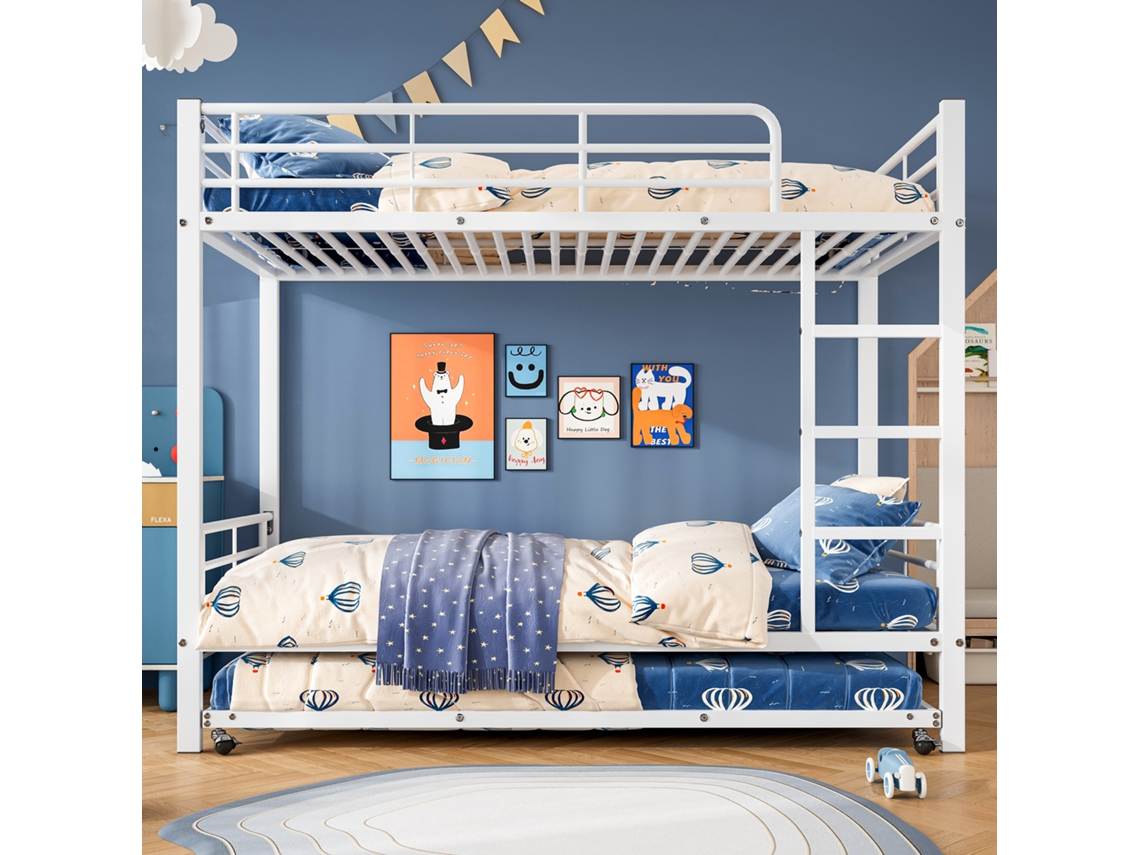 Beliche Ferro 90x200 Branca com Cama Auxiliar e 4 Grades