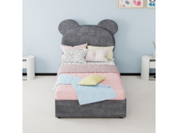Cama Estofada Minimalista Com Encosto Cartoon Macio, 90x200 Cm, Cinza, Base Alta Com Pistão A Gás, Quarto Funcional. Colchão Não Incluso.