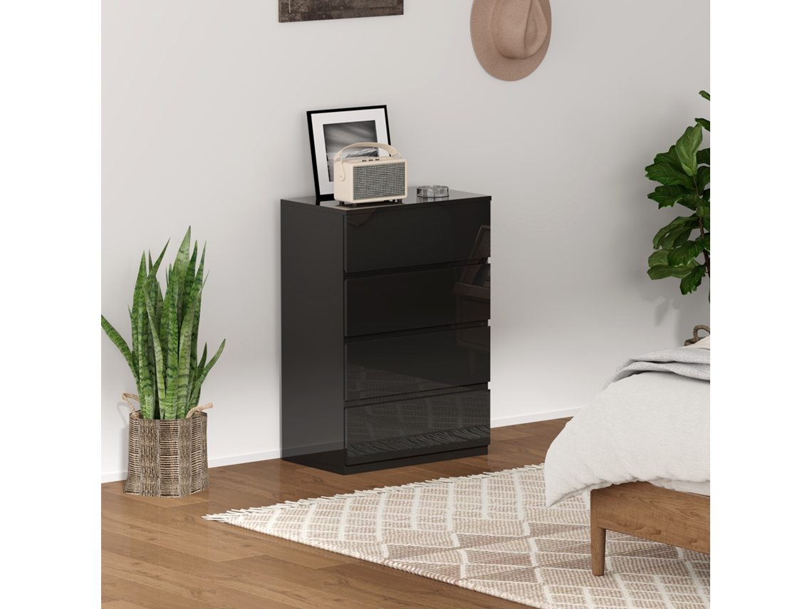 Comoda Com 4 Caixas Caixote De Estilo Moderno Para Quarto Entrada Sala 55x34x80 Cm Preto