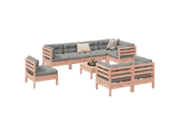 Vidaxl 9 Pcs Conj. Sofás Jardim C/ Almofadões Madeira Abeto-de-douglas