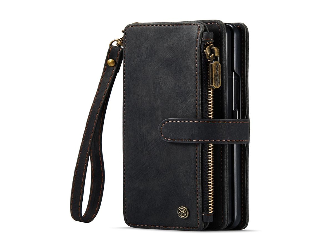 Lurelia Estojo Flip Samsung Galaxy A14 3-em-1 Cordão Suporte Porta-cartões Couro Pu Tpu Preto Slim