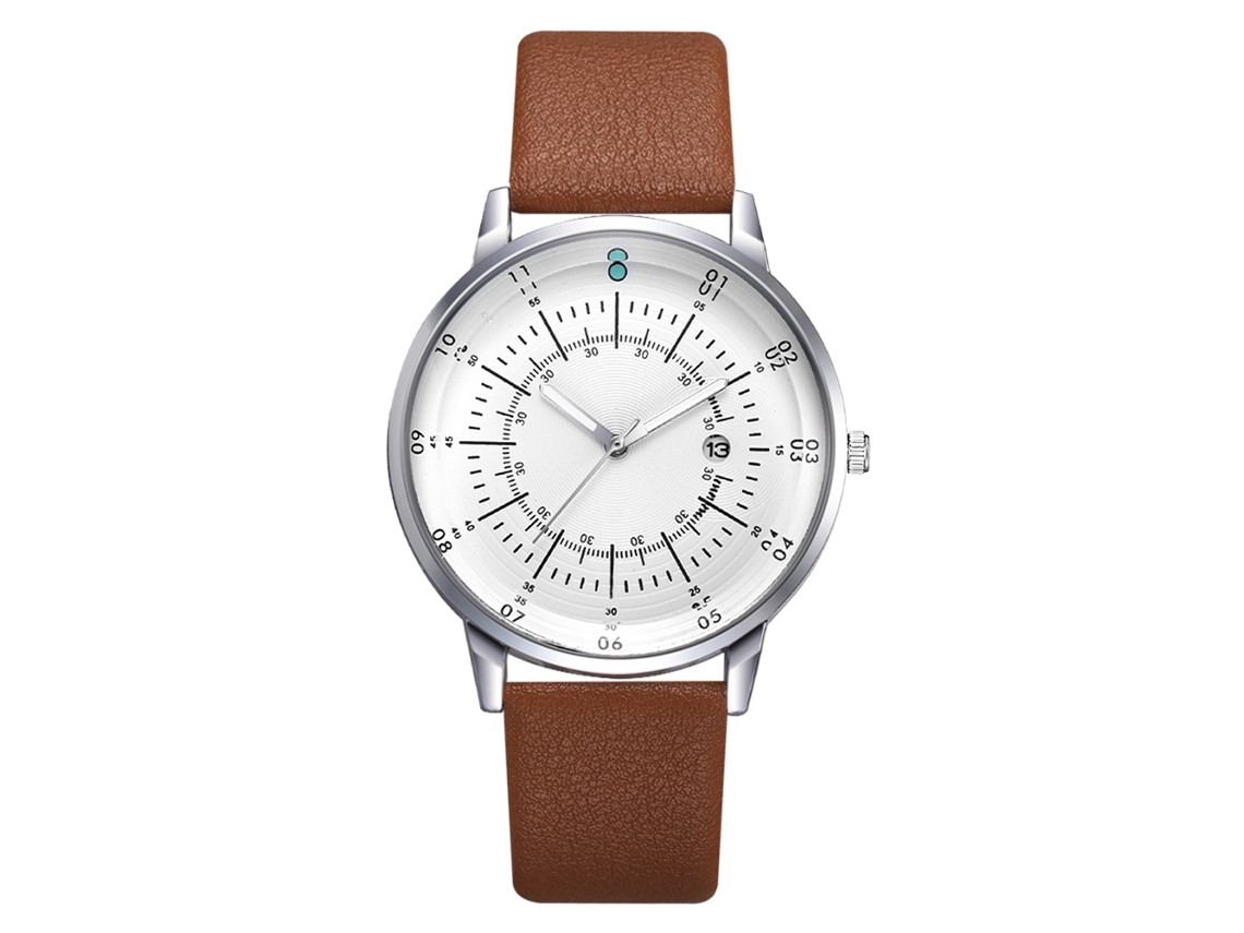 Relógio de Pulso Masculino de Quartzo com Cinto de Couro Pu e Calendário Estilo Elegante Marrom+prata+branco