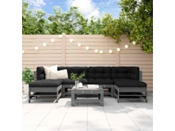 Vidaxl 7 Pcs Conjunto Lounge Jardim C/ Almofadões Madeira Maciça Cinza