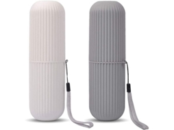 Estojo para escova de dentes de 2 peças para viagens, camping e uso doméstico, feito de polipropileno de qualidade alimentar, nas cores cinza e branco.
