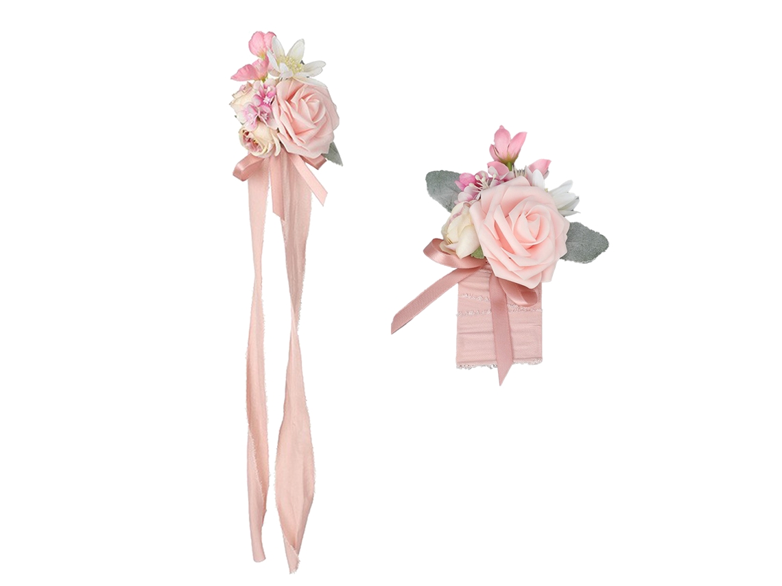 Laxiscreed Corsagem De Pulso Rosa Com Nome De Noiva E Boutonnière Para Homens