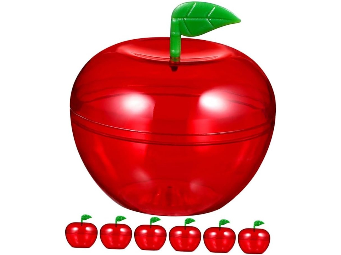 Conjunto De 7 Caixas Doces Em Formato Maçã, Feitas De Plástico Vermelho, Com Tampas, Ideais Para Festas, Com Design