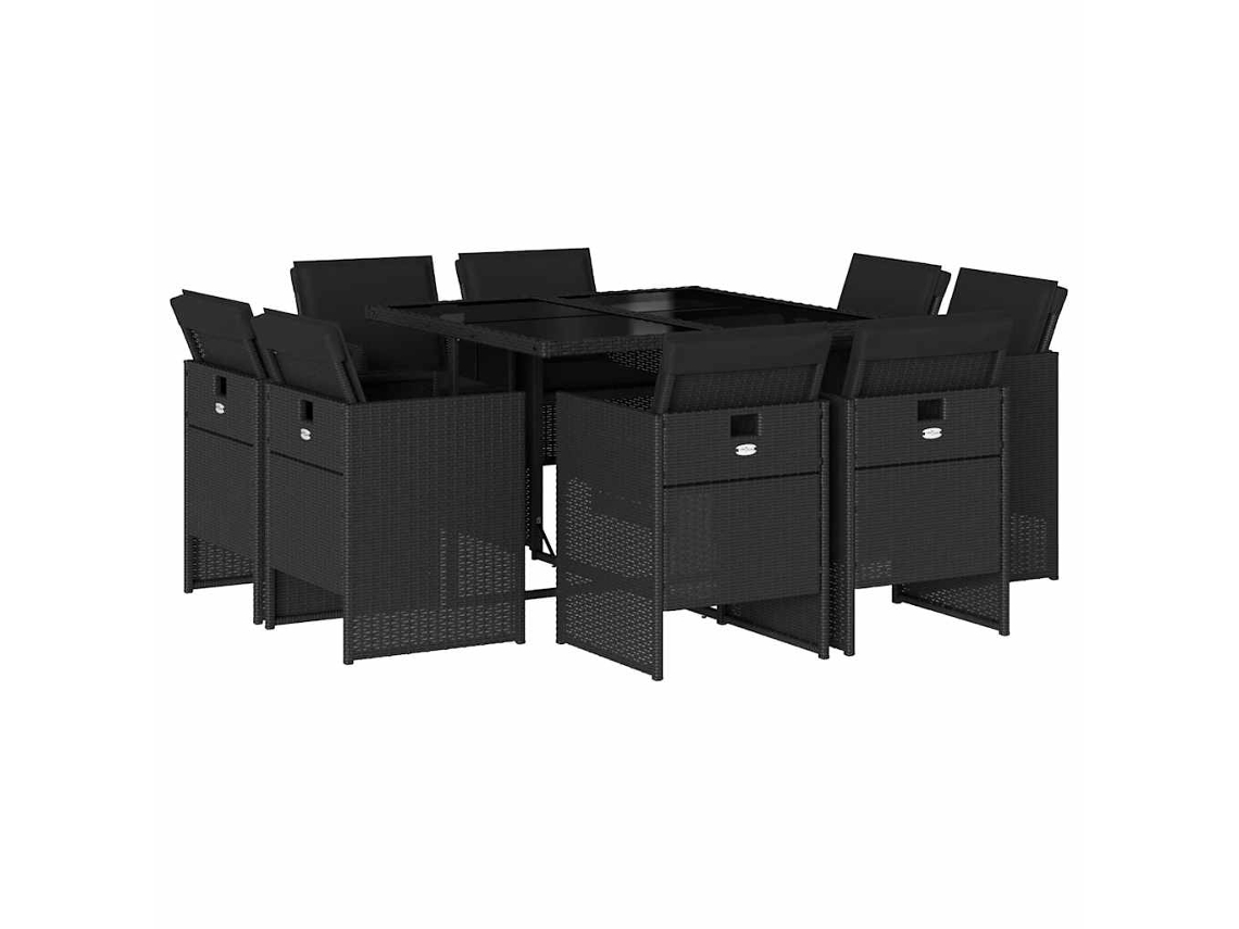 Conjunto de 9 Jantar para Jardim com Almofadões Vime Pe Preto MAISON EXCLUSIVE