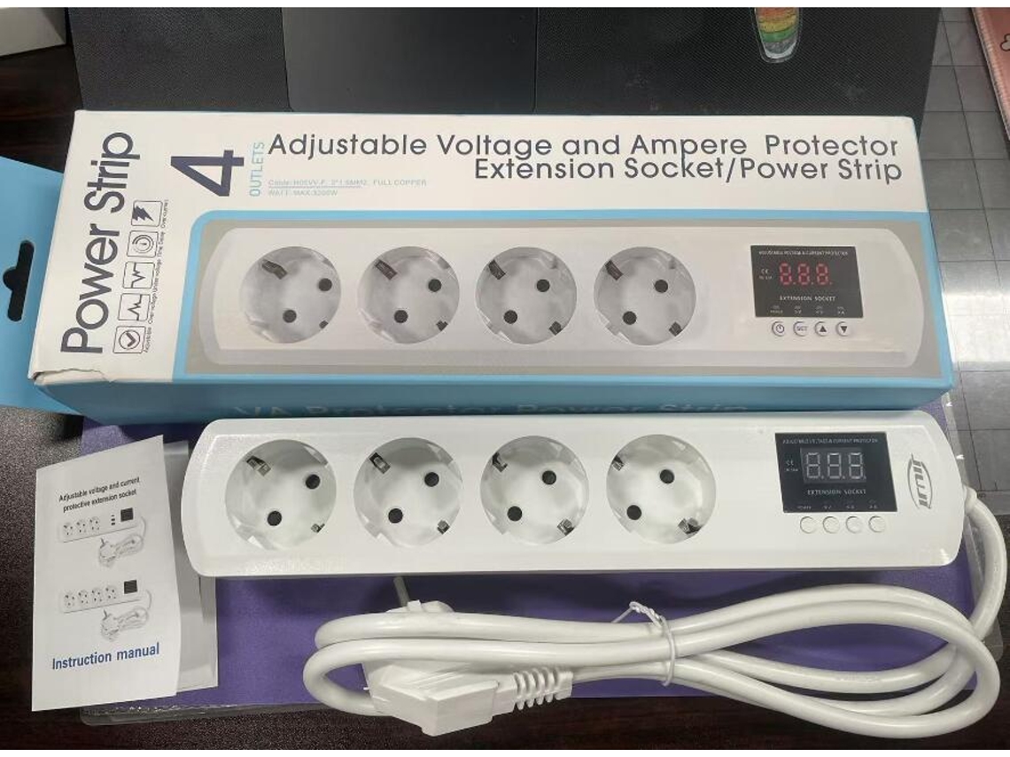 Regleta Eléctrica Europea Con Protector De Voltaje Y Múltiples Tomacorrientes Eu