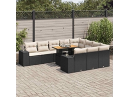 Vidaxl 10 Pcs Conjunto Sofás Jardim C/ Almofadões Vime Pe/acácia Preto