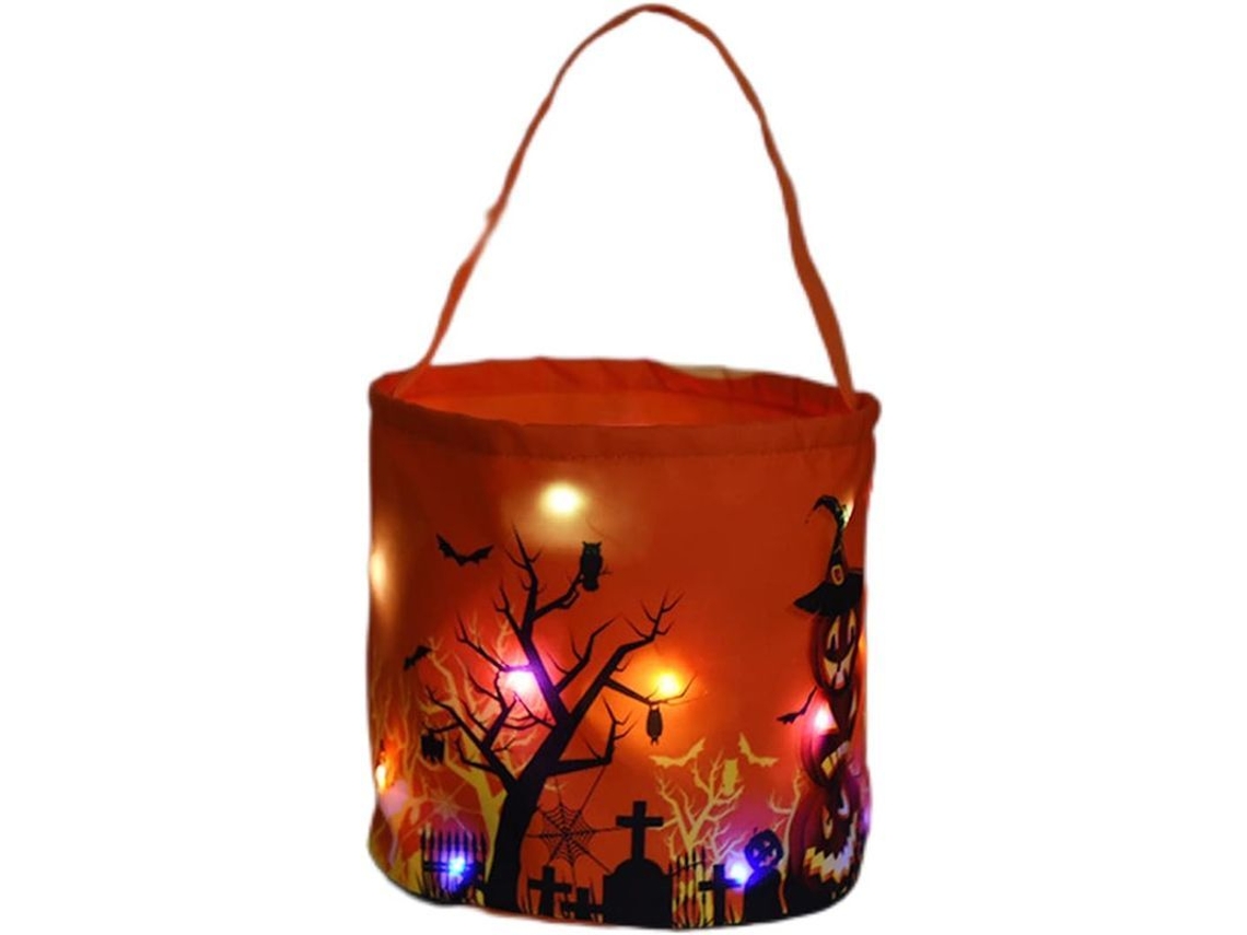 Cesta de Doces Halloween Nova Line, Luzes Led, Reutilizável, Laranja | S/MARCA