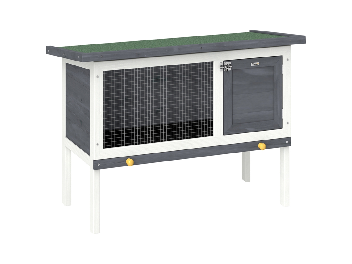 Gaiola de Madeira S/MARCA para coelhos, com gaveta retrátil, 90x45x65cm, cinza