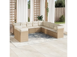 Vidaxl 11 Pcs Conjunto Sofás De Jardim C/ Almofadões Vime Pe Bege