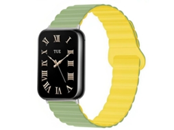 Bracelete Para Redmi Watch 6 / 5 / 4 - Silicone Magnético Reversível - Fecho Duas Cores Verde Menta + Amarelo Claro