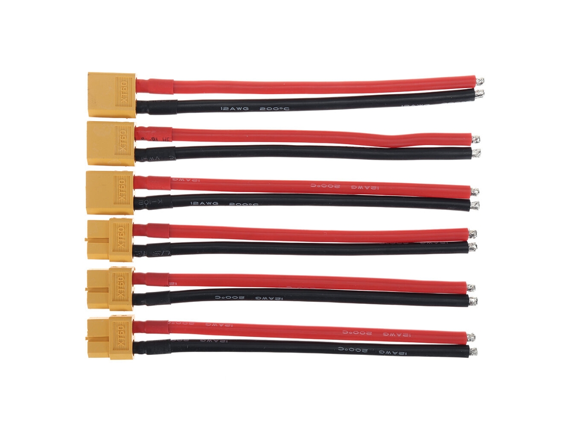 Conjunto de 3 Pares de Cabos Xt60 Macho, 12 Awg, 12 Cm, em Silicone. MDUG