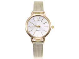 Relógio de Pulso de Moda com Pulseira de Malha Quartz Leisure Design Minimalista Dourado