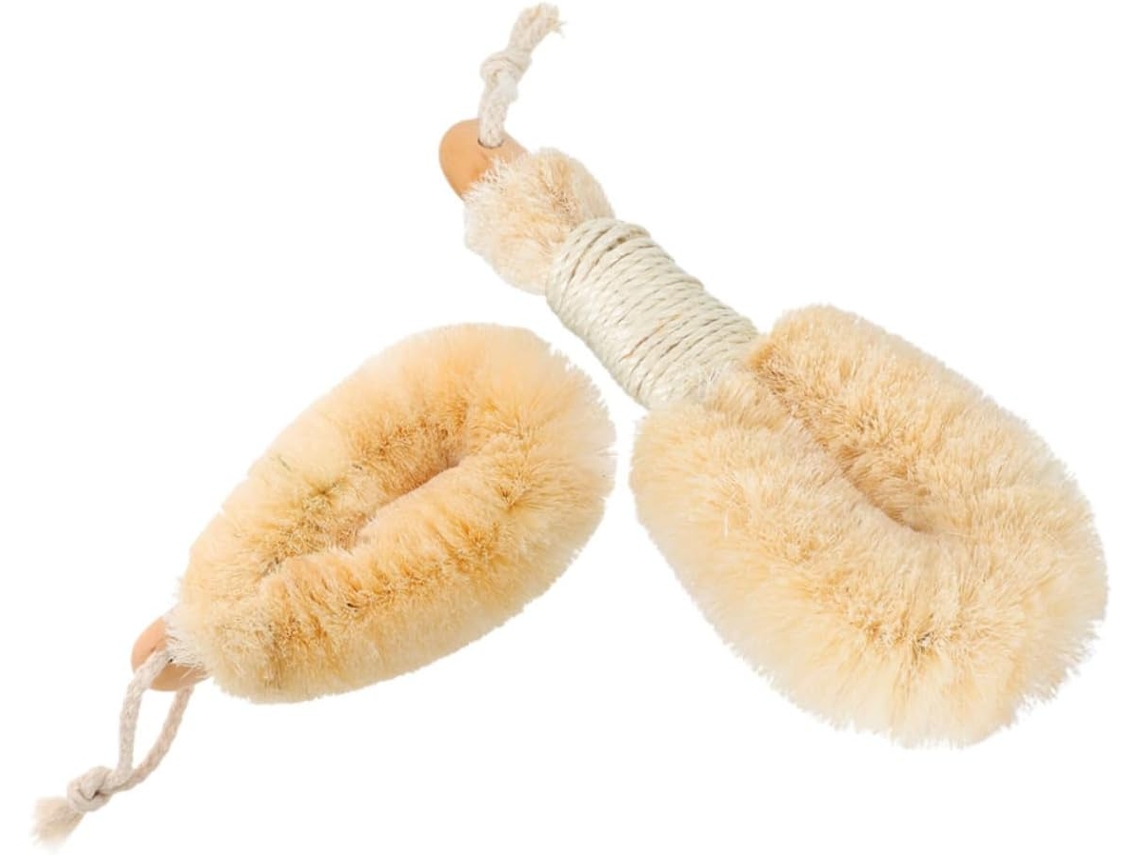 Conjunto De 2 Escovas Corporais Sisal Natural Com Cabos Ergonômicos Para Escovação A Seco E Esfoliação Suave Da Pele No