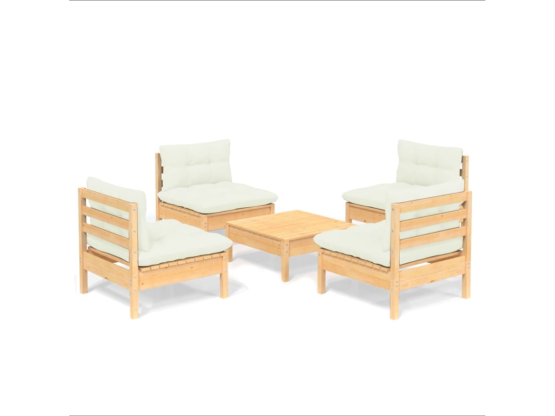 Conjunto de 5 Lounge Jardim com Almofadões Cor Creme Pinho MAISON EXCLUSIVE