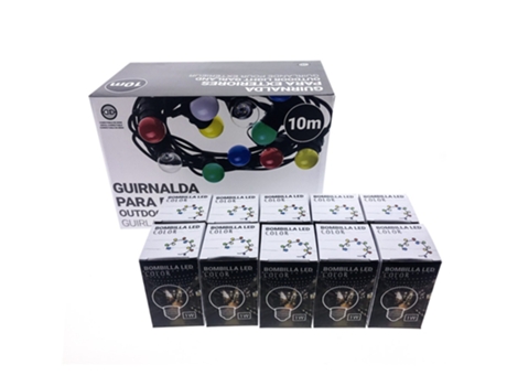 Kit de Grinalda Luzes para Exterior 10 Metros 10 Lâmpadas Led E27 1W Ip44 Branco Quente