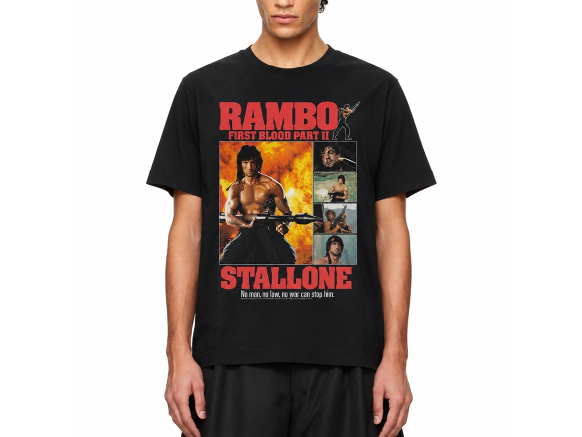 Rockinstone Rambo Movie Part Ii Collage Black Adult T-shirt Size:xl