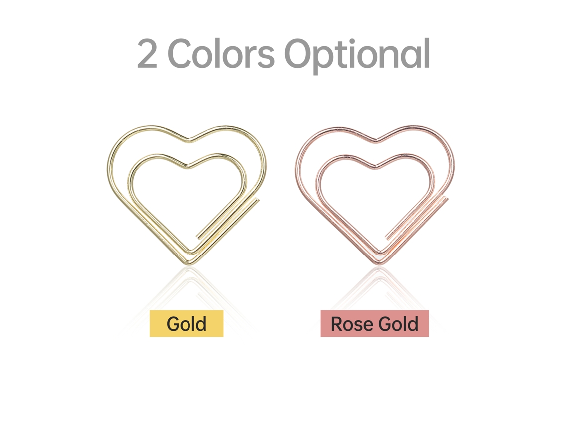 50 Grampos de Papel Coração Dourado e Ouro Rosa Pequenos | S/MARCA