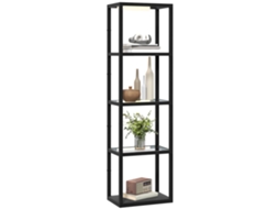 Candeeiro Pé Led Com 4 Prateleiras E 4 Compartimentos Vidro, Interruptor, Mdf, Preto