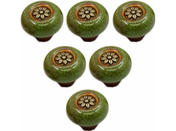 Conjunto De 6 Puxadores Verdes Para Armário, Estilo Vintage Com Estampa De Leopardo, Em Vidro Redondo Com Um Furo Ideais