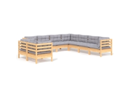 Conjunto de 9 Lounge de Jardim com Almofadões Cinza Pinho Maciço MAISON EXCLUSIVE