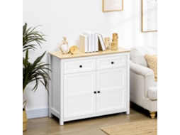 Cômoda de Armazenamento com 2 Portas e Prateleira Ajustável em Altura, 2 Gavetas 100 X 40 X 85 Cm Branca com Aspecto de Madeira