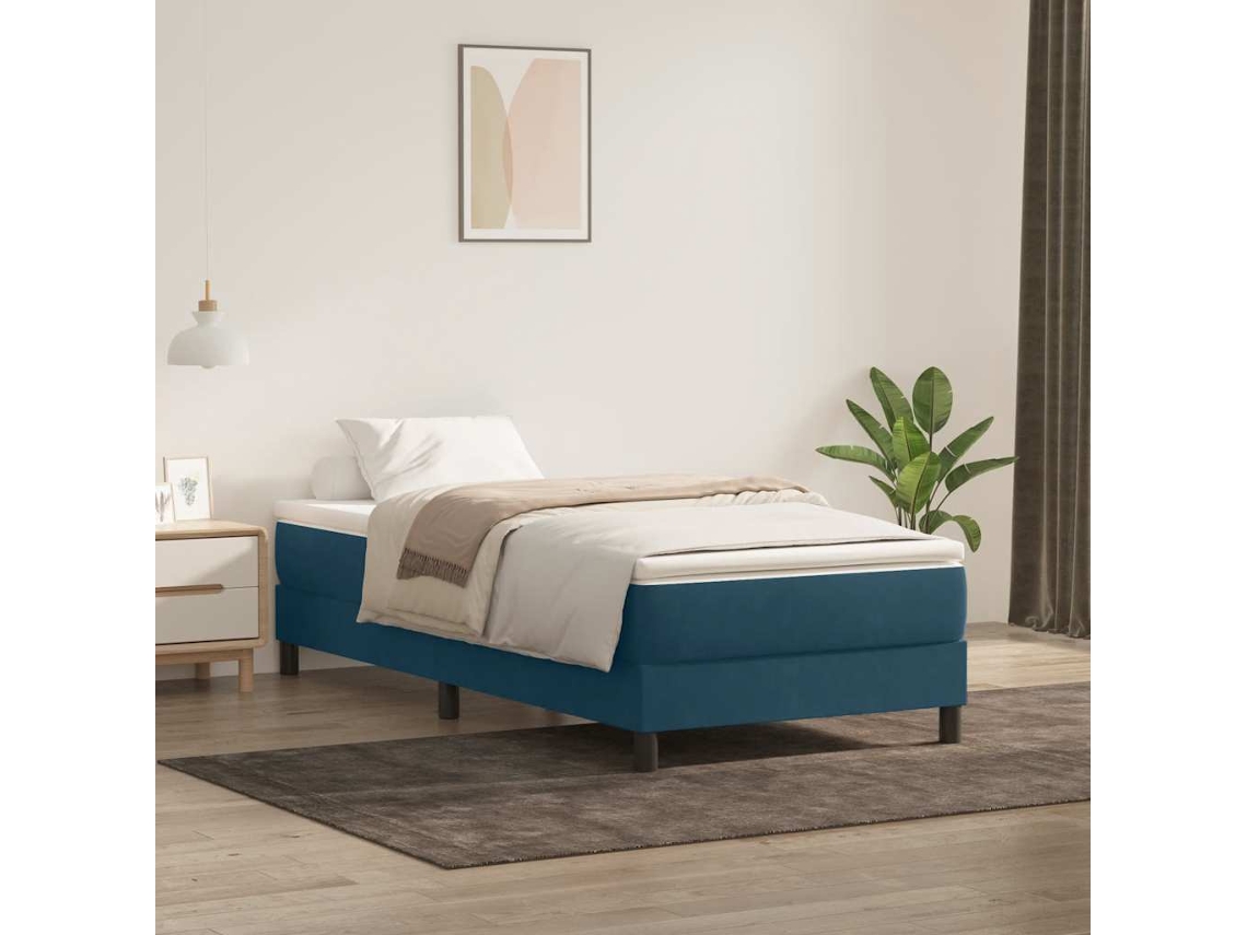 Vidaxl Cama Com Molas Sem Colchão 100x220 Cm Veludo Azul-escuro
