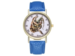 Relógio de quartzo unissex casual com pulseira de couro PU e mostrador redondo azul royal.