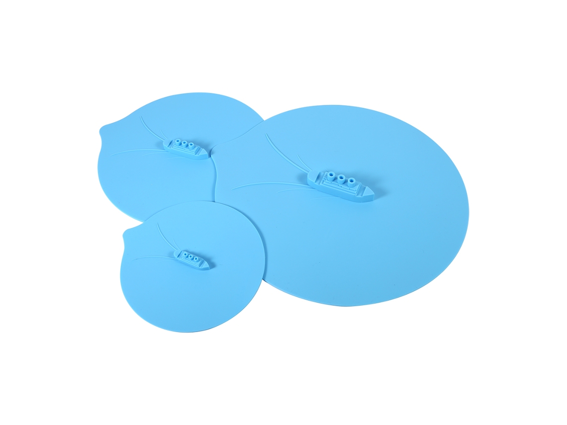 Kit de 3 Tampas de Silicone para Panelas e Copos com Design de Navio a Vapor Azul Vedação Segura