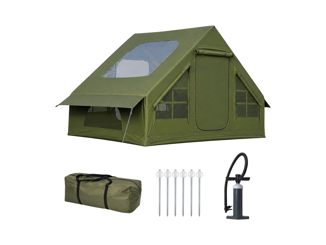 Tenda de Campismo Insuflável RELAXDAYS, 200 X 300 X 210 Cm, Montagem Rápida, Impermeável, Rede Mosquiteira, Bomba, Verde